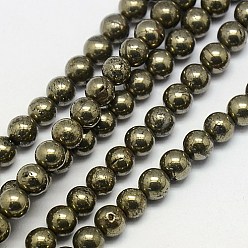 Pyrite Natural Pyrite Beads Strands, Round, 5mm, Hole: 1mm, about 80pcs/strand, 15.74 inch