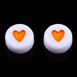 Couleur Mélangete Perles acryliques opaques, avec l'émail, plat et circulaire avec coeur, couleur mixte, 7x3.5mm, Trou: 1.2mm, environ3600~3700 pcs / 500 g