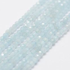 Aquamarine Natural Aquamarine Bead Strands, Grade A, Faceted, Round, 2mm, Hole: 0.5mm, about 160~179pcs/strand, 12.5 inch~12.9  inch(320~330mm)