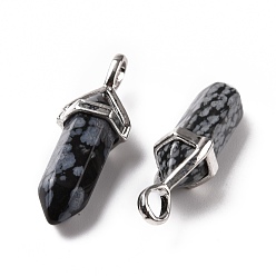 Snowflake Obsidian Natural Snowflake Obsidian Pendants, Faceted, with Platinum Tone Brass Findings, Lead free & Cadmium Free, Bullet, 27~30x9~10x7~8mm, Hole: 4x3mm