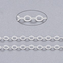 Серебро Латунные кабельные цепи, пайки, с катушкой, без кадмия и без свинца, серебряные, 2.5x2x0.45 мм, около 301.83 футов (92 м) / рулон