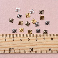 Couleur Mélangete De style tibétain casquettes alliage de perles, embouts pour la fabrication de bijoux, fleur, 4 pétales, couleur mixte, 6x6x2mm, trou: 1 mm, sur 70 pcs / couleur, 420 pcs / boîte