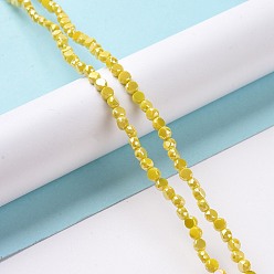 Yellow Electroplate Glass Beads Strands, AB Color Plated, Faceted, Flat Round, Yellow, 4.5x2.5~3mm, Hole: 0.8mm, about 145~150pcs/strand, 21.26''(54cm)