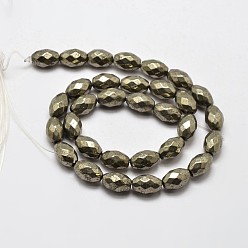Pyrite Natural Pyrite Barrel Beads Strands, Faceted, 12x8mm, Hole: 1mm, about 32pcs/strand, 15.7 inch
