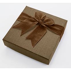 Camel Square Bowknot Organza Ribbon Cardboard Bracelet Bangle Gift Boxes, Camel, 9x9x2.7cm