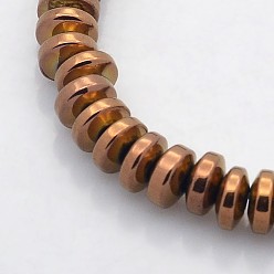 Copper Plated Electroplate Non-magnetic Synthetic Hematite Rondelle Beads Strands, Copper Plated, 6x3mm, Hole: 1mm, about 140pcs/strand, 15.7 inch