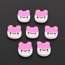 Hot Pink Handmade Polymer Clay Cabochons, Frog, Hot Pink, 9~10.5x8~9.5x2mm, about 4700pcs/1000g
