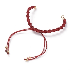 Red Adjustable Polyester Braided Cord Bracelet Making, with Brass Beads and 304 Stainless Steel Jump Rings, Golden, Red, Single Chain Length: about 5-1/2 inch(14cm)