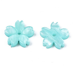 Aigue-marine Perles acryliques opaques, sakura, aigue-marine, 10.5x11x2mm, Trou: 1.2mm
