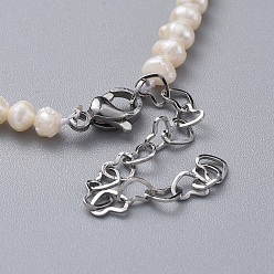 White Natural Freshwater Pearl Necklaces, with 304 Stainless Steel Chain Extender and Kraft Paper Cardboard Jewelry Boxes, White, 14.17~15.55 inch(36~39.5cm)