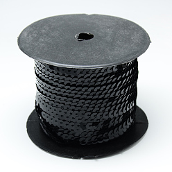 Черный Пластиковые блестки, блестки бисер, Аксессуары для орнаментов, плоско-круглые, чёрные, 6 мм, около 100 ярдов / рулон