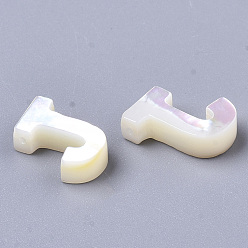 Letter J Natural Sea Shell Beads, White Shell Mother of Pearl Shell, Top Drilled Beads, Letter.J, 10x2.5~11.5x3mm, Hole: 0.8mm