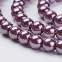 Pourpre Moyen Brins de perles de verre teints écologiques, Grade a, ronde, cordon en coton fileté, support violet, 6mm, Trou: 1.2~1.5mm, Environ 70 pcs/chapelet, 15.7 pouce