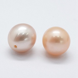 Bisque Natural Cultured Freshwater Pearl Beads, Dyed, Half Drilled, Teardrop, Bisque, 9~10x9~10mm, Hole: 0.8mm