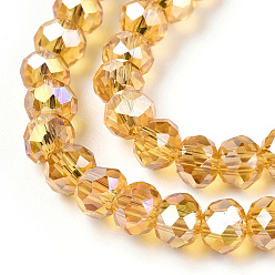 Goldenrod Electroplate Glass Beads Strands, AB Color Plated, Faceted Rondelle, Goldenrod, 3.5~4x2.5~3mm, Hole: 0.5mm, about 123~127pcs/strand, 13.39 inch~13.78 inch(34~35cm)