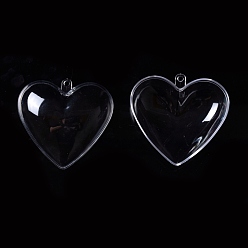 Clear Openable Transparent Plastic Pendants, Fillable Plastic Bauble Christmas Ornament, Heart, Clear, 63x65x36.5mm, Hole: 3mm