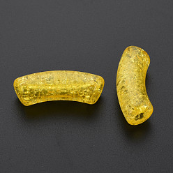 Gold Transparent Crackle Acrylic Beads, Curved Tube, Gold, 35x11.5x13.5mm, Hole: 3.5mm, about 148pcs/500g