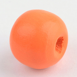 Orange Red Dyed Wood Beads, Round, Orange Red, 7x6mm, Hole: 2mm, about 9000pcs/1000g