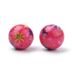 Couleur Mélangete Perles acryliques imprimés opaques, ronde, couleur mixte, 10x9.5mm, Trou: 2mm