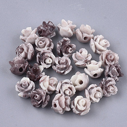 Coconut Brown Synthetic Coral Beads, Dyed, Flower, Coconut Brown, 6~7x6~7mm, Hole: 1.2mm