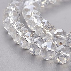 Clear Glass Beads Strands, Pearl Luster Plated, Crystal Suncatcher, Faceted Rondelle, Clear, 10x7mm, Hole: 1mm, about 70~72pcs/strand, 18 inch