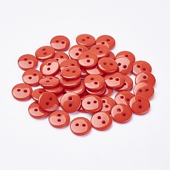 Coral 2-Hole Flat Round Resin Sewing Buttons for Costume Design, Coral, 20x2mm, Hole: 1mm