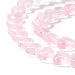 Pink Transparent Glass Beads Strand, Heart, Pink, 7.5~8.5x8~8.5x4~4.5mm, Hole: 1mm, about 44~45pcs/strand, 12.56~12.87 inch(31.9~32.7cm)