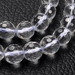 Quartz Crystal Synthetic Quartz Crystal Beads Strands, Faceted, Round, Clear, about 8mm in diameter, hole: 1mm, 49 pcs/strand, 15 inch