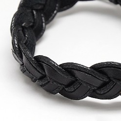 Black Trendy Unisex Casual Style Braided Waxed Cord and Leather Bracelets, Black, 58mm