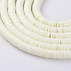 Light Goldenrod Yellow Flat Round Eco-Friendly Handmade Polymer Clay Beads, Disc Heishi Beads for Hawaiian Earring Bracelet Necklace Jewelry Making, Light Goldenrod Yellow, 6x1mm, Hole: 2mm, about 353~378pcs/strand, 17.7 inch