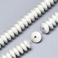 Plaqué Argent Galvanoplastie non magnétiques hématite synthétique brins de perles, Style mat, cahoteuse, disque, Plaqué Argent, 8x3mm, Trou: 1.4mm, Environ 120~122 pcs/chapelet, 15.75 pouce (40 cm)