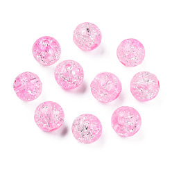 Бледно-Розовый Прозрачных бусин акриловые треск, круглые, розовый жемчуг, 8x7.5 мм, отверстие : 1.8 мм, о 1700шт / 500G