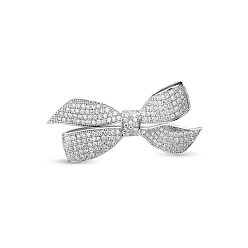 Clear SHEGRACE Gorgeous Platinum Plated Brass Safety Brooch, with Micro Pave AAA Cubic Zirconia Bowknot, Clear, 48x20mm