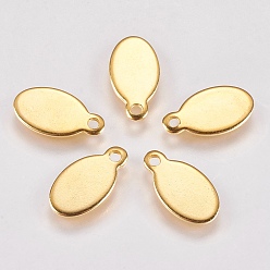 Real 18K Gold Plated 201 Stainless Steel Stamping Blank Tag Pendants, Oval, Real 18k Gold Plated, 12.5x6.5x1mm, Hole: 0.8mm