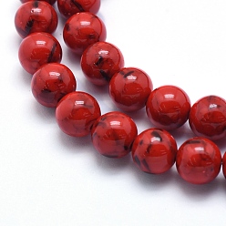 FireBrick Sea Shell and Synthetic Turquoise Assembled Beads Strands, Round, FireBrick, 4mm, Hole: 0.8mm, about 92pcs/strand, 15.5 inch(39.5cm)