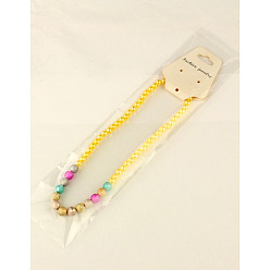 Yellow Fashion Imitation Acrylic Pearl Stretchy Necklaces for Kids, with Colorful Spray Painted Acrylic Beads, Yellow, 15 inch