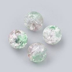 Aquamarine Acrylic Beads, Transparent Crackle Style, Two Tone Style, Round, Aquamarine, 8mm, Hole: 2mm, about 1840pcs/500g