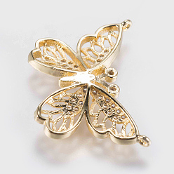 Golden Brass Micro Pave Cubic Zirconia Pendants, Butterfly, Golden, 19x26x2.5mm, Hole: 0.6mm