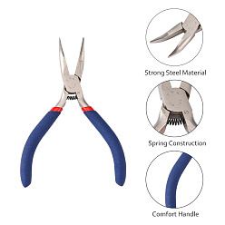 Midnight Blue Jewelry Pliers, #50 Steel(High Carbon Steel), Bent Nose Pliers, with Random Pattern, Ferronickel, Platinum, Midnight Blue, 125x70x10mm