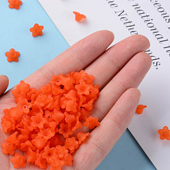 Coral Transparent Acrylic Beads, Flower, Frosted, Coral, 12x7mm, Hole: 1mm, about 4600pcs/500g