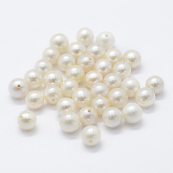 Floral White Natural Cultured Freshwater Pearl Beads, Grade 3A, Half Drilled, Round, Floral White, 6mm, Hole: 0.8mm