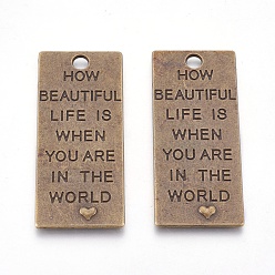 Antique Bronze Alloy Pendants, Dog Tags, Lead Free and Cadmium Free, Rectangle, Antique Bronze Color, 53mm long, 22.5mm wide, 1mm thick, hole: 4mm