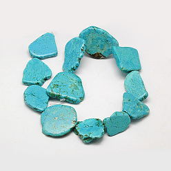 Howlite Nuggets Natural Magnesite Beads Strands, Flat Slab Beads, Dyed & Heated, 29~55x23~58x5~8mm, Hole: 1mm, 16.5 inch, about 6strands/kg