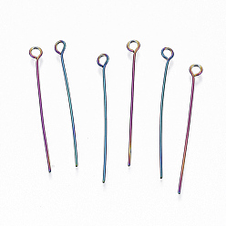 Rainbow Color Ion Plating(IP) 304 Stainless Steel Eye Pins, Rainbow Color, 30x0.6mm, Hole: 2mm