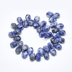 Blue Spot Jasper Natural Blue Spot Jasper Beads Strands, Top Drilled Beads, Faceted, Teardrop, 9~9.5x6mm, Hole: 0.8mm, about 44pcs/strand, 7.6 inch