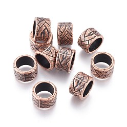 Red Copper Tibetan Style Alloy Beads, Large Hole Beads, Column, Red Copper, 13x8mm, Hole: 10mm