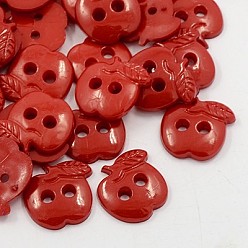 Темно-Красный Акриловые швейные пуговицы, для одежды , пластиковые пуговицы , 2-луночное, окрашенные, яблоко, темно-красный, 22x21x3 мм, отверстие : 3 мм