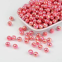Red Faceted Colorful Eco-Friendly Poly Styrene Acrylic Round Beads, AB Color, Red, 8mm, Hole: 1.5mm, about 2000pcs/500g