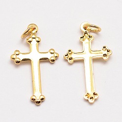 Real 18K Gold Plated Brass Pendants, Cross, Cadmium Free & Nickel Free & Lead Free, Real 18K Gold Plated, 18x10x1mm, Hole: 3mm