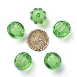 Lime Green Transparent Acrylic Beads, Bead in Bead, Round, Pumpkin, Lime Green, 22mm, Hole: 3mm, about 140pcs/500g